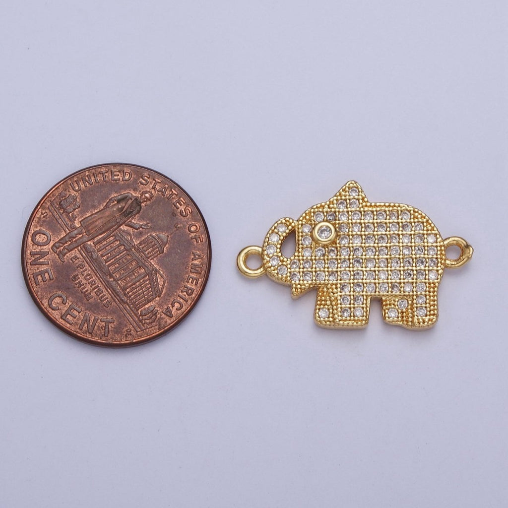 24K Gold plated Micro Pave Elephant Forest Wildlife Safari Connector Charm For Jewelry Making F-485 - DLUXCA