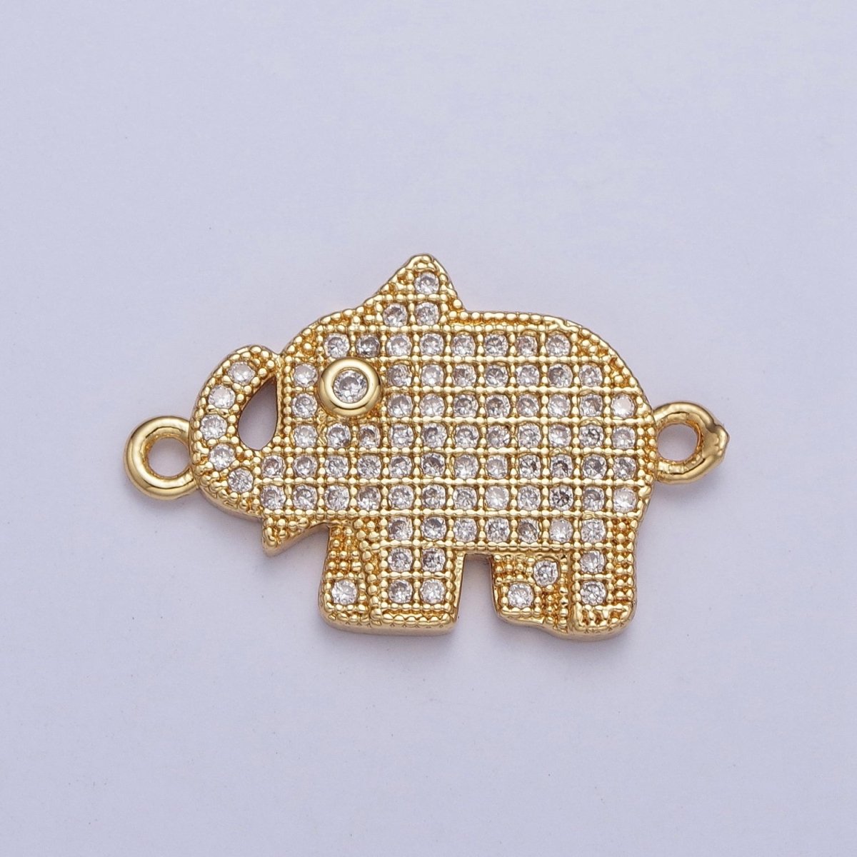 24K Gold plated Micro Pave Elephant Forest Wildlife Safari Connector Charm For Jewelry Making F-485 - DLUXCA