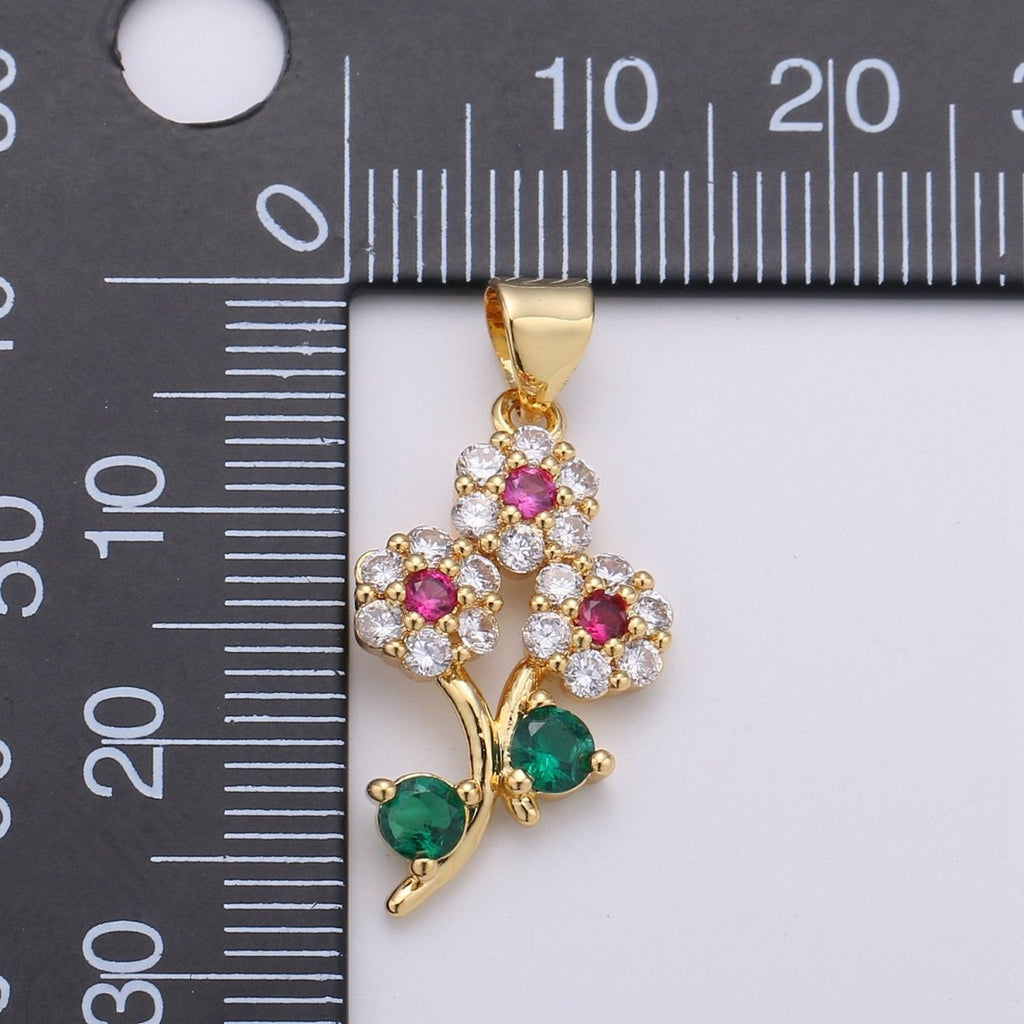 24K Gold plated Micro Pave Flower Charm, Silver Small Cubic Flower Charm Multi Color Pendant for necklace earring bracelet Component I-601 I-602