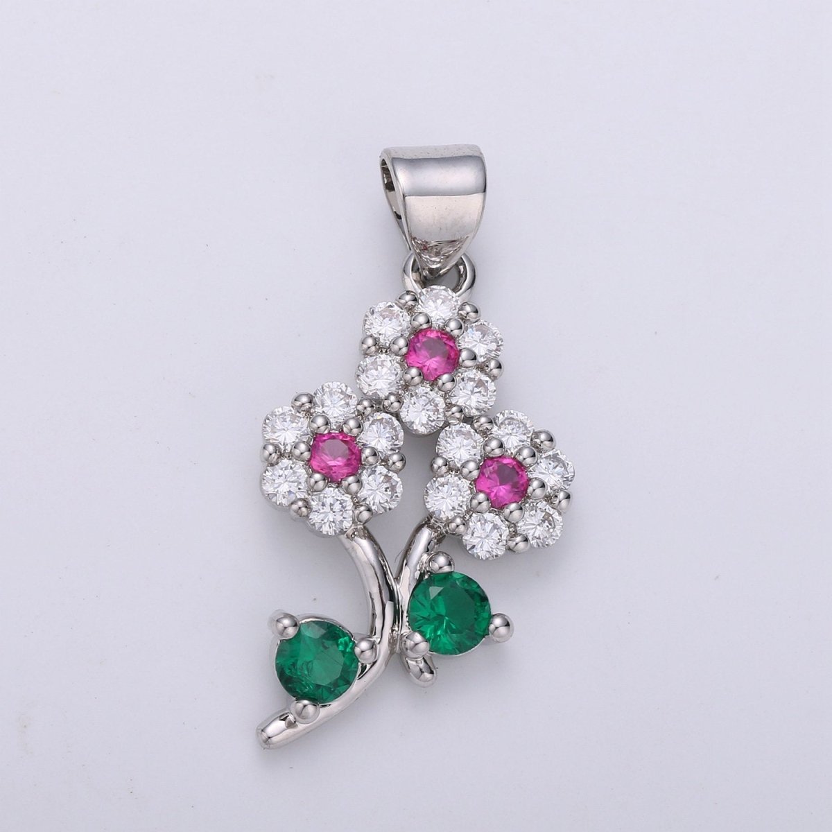 24K Gold plated Micro Pave Flower Charm, Silver Small Cubic Flower Charm Multi Color Pendant for necklace earring bracelet Component I-601 I-602
