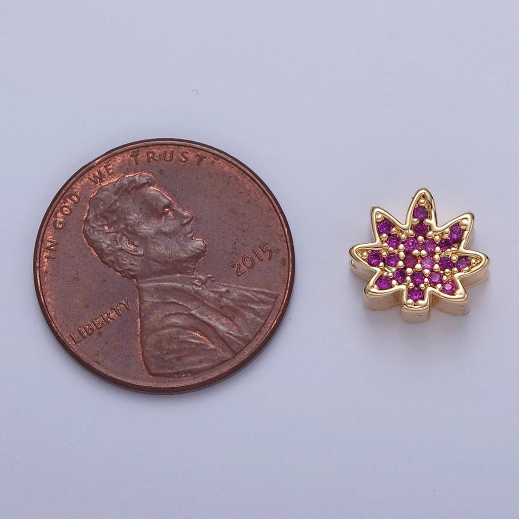 24K Gold plated Micro Pave Forest Leaf Bead, Multicolor CZ Cubic Zirconia Mother Nature Plant Leaves W-892-W-897