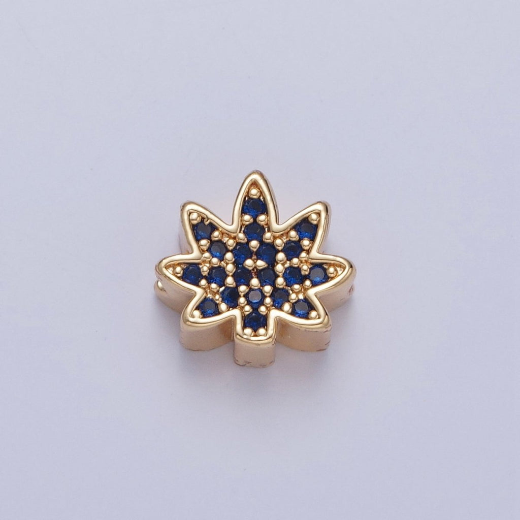 24K Gold plated Micro Pave Forest Leaf Bead, Multicolor CZ Cubic Zirconia Mother Nature Plant Leaves W-892-W-897