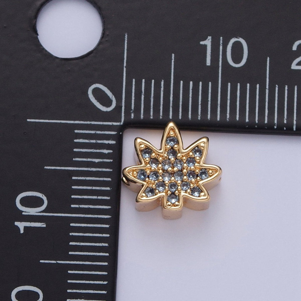 24K Gold plated Micro Pave Forest Leaf Bead, Multicolor CZ Cubic Zirconia Mother Nature Plant Leaves W-892-W-897