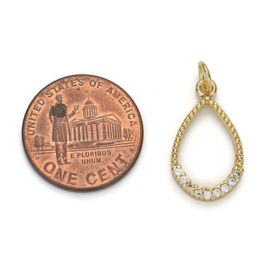24k Gold plated Micro Pave Geometric Oval Charm, Cubic Zirconia Geometric Oval Pendant Charm, Gold plated Charm, For DIY Jewelry D-043 - DLUXCA