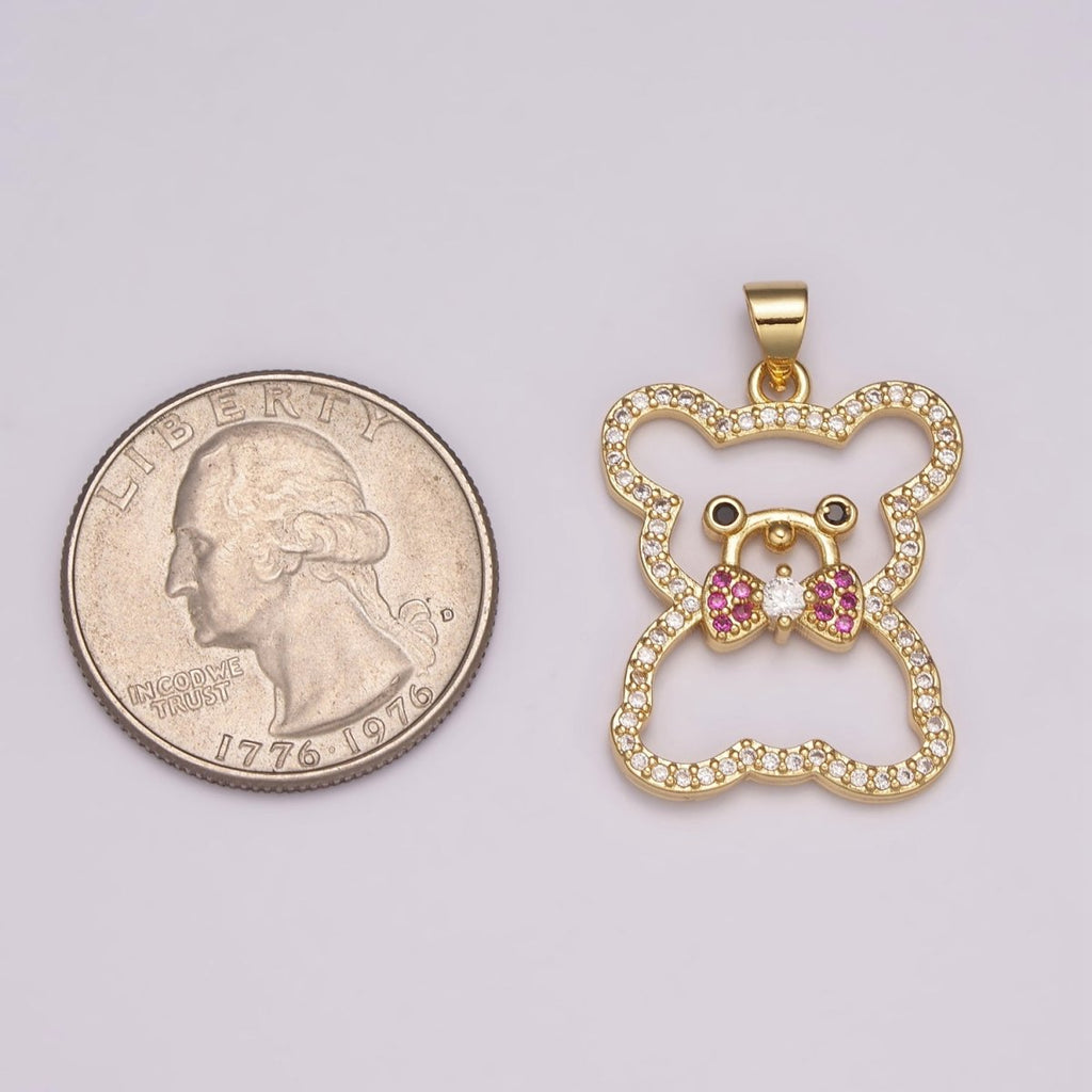 24K Gold plated Micro Pave Gold Bear Charm Teddy Bear Charm Necklace Pendant / Keychain / Earrings / Kids Crafts N-1486 - DLUXCA