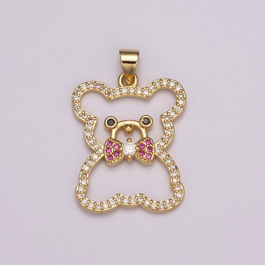 24K Gold plated Micro Pave Gold Bear Charm Teddy Bear Charm Necklace Pendant / Keychain / Earrings / Kids Crafts N-1486 - DLUXCA