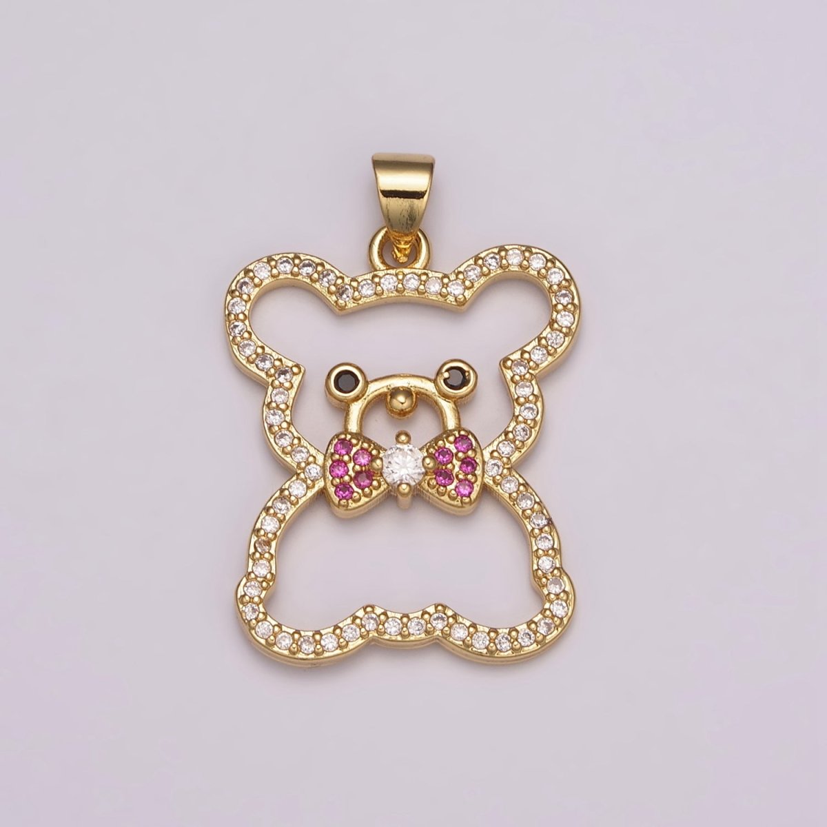 24K Gold plated Micro Pave Gold Bear Charm Teddy Bear Charm Necklace Pendant / Keychain / Earrings / Kids Crafts N-1486 - DLUXCA