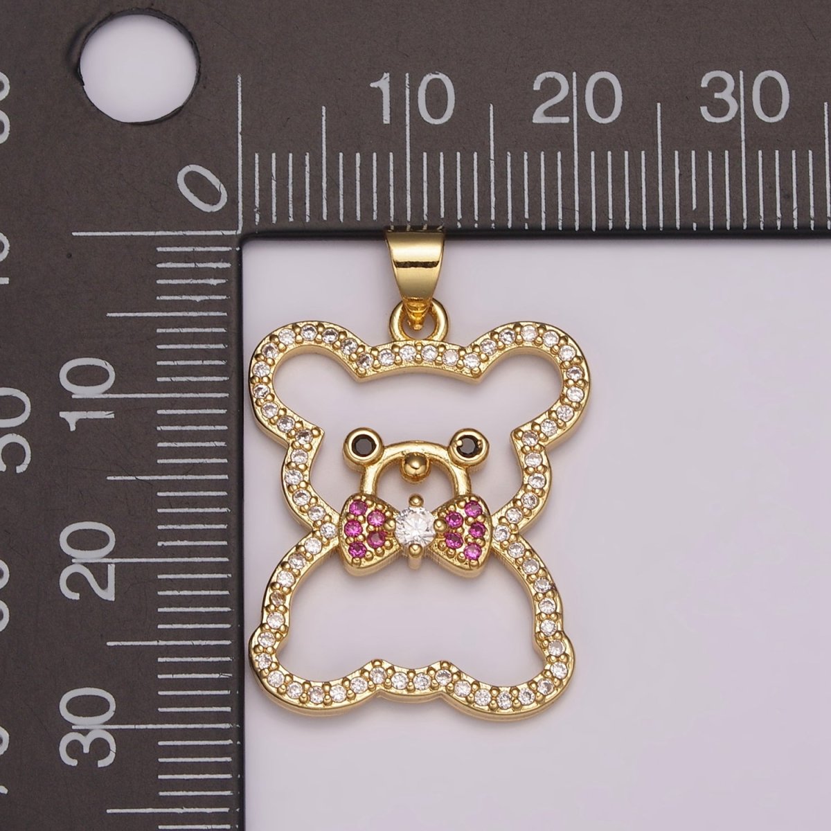 24K Gold plated Micro Pave Gold Bear Charm Teddy Bear Charm Necklace Pendant / Keychain / Earrings / Kids Crafts N-1486 - DLUXCA