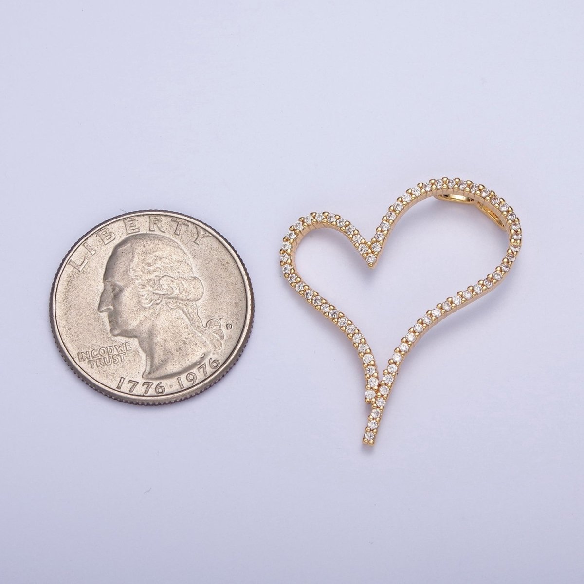 24K Gold plated Micro Pave Heart Cubic Zirconia CZ Pendant Charm For Jewelry Necklace Making X-437 - DLUXCA