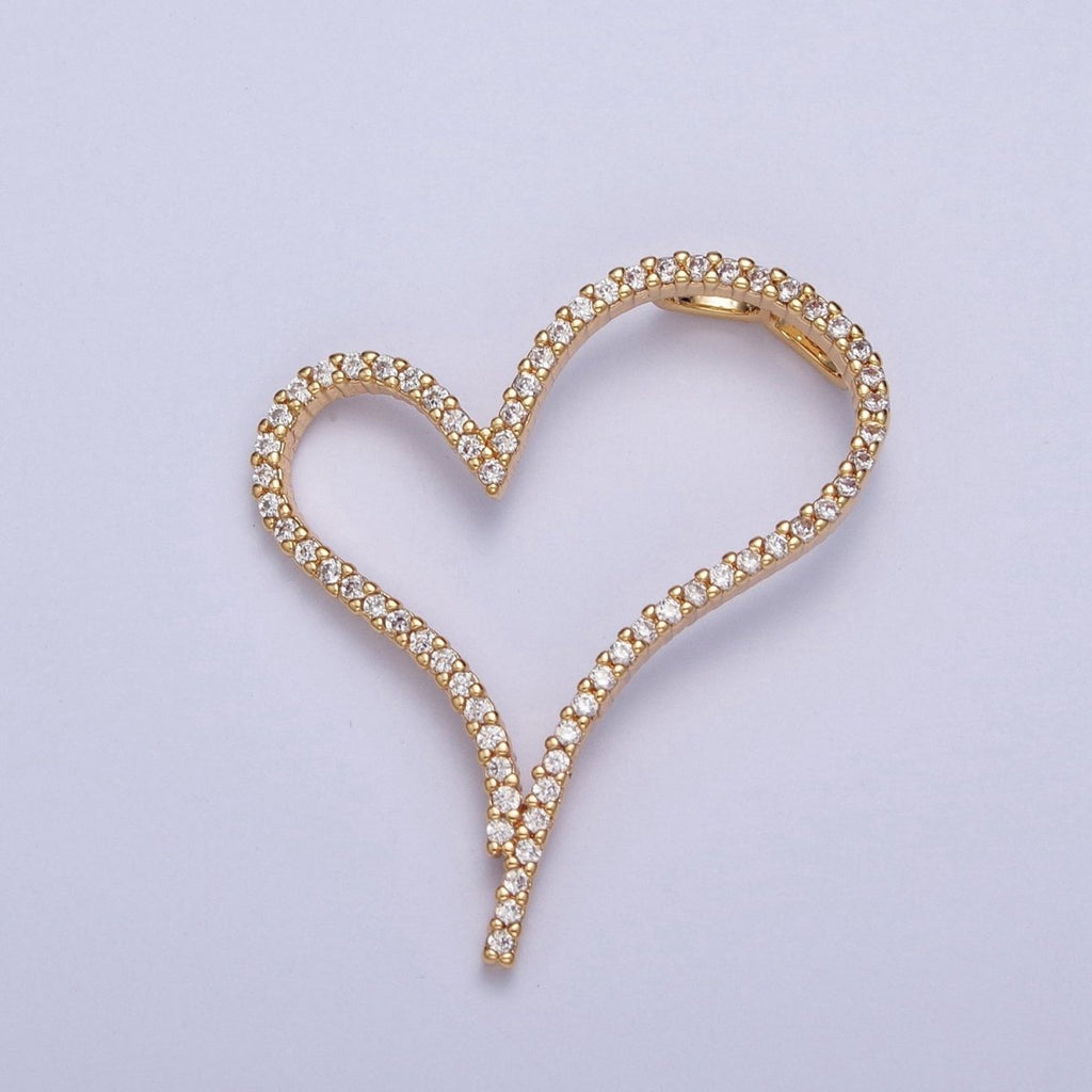 24K Gold plated Micro Pave Heart Cubic Zirconia CZ Pendant Charm For Jewelry Necklace Making X-437 - DLUXCA