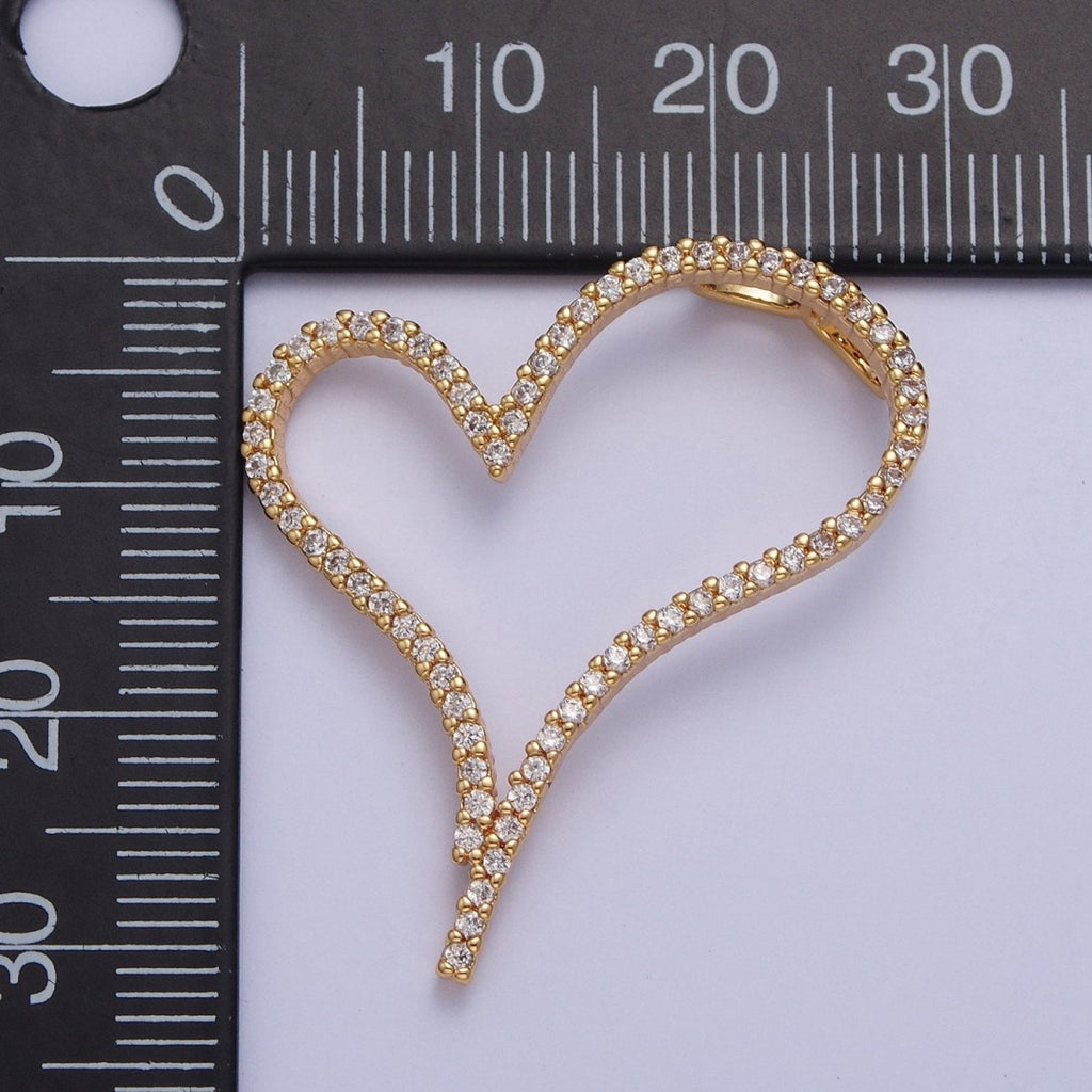 24K Gold plated Micro Pave Heart Cubic Zirconia CZ Pendant Charm For Jewelry Necklace Making X-437 - DLUXCA