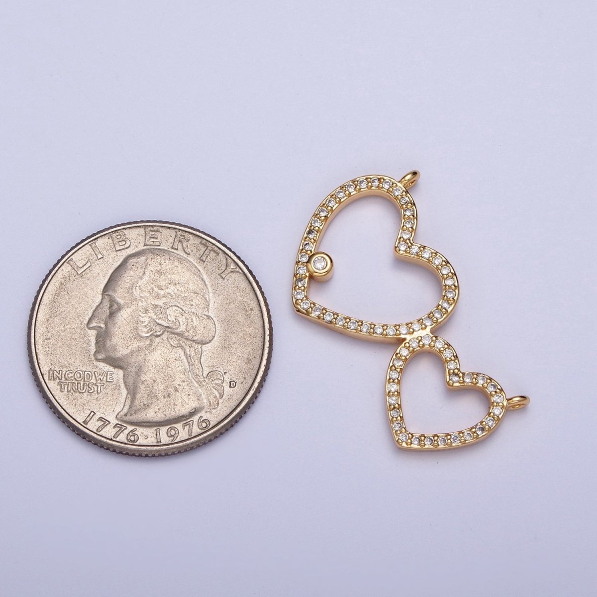24K Gold plated Micro Pave Heart Love Connector Charms For Jewelry Making F-488 - DLUXCA