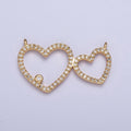 24K Gold plated Micro Pave Heart Love Connector Charms For Jewelry Making F-488 - DLUXCA
