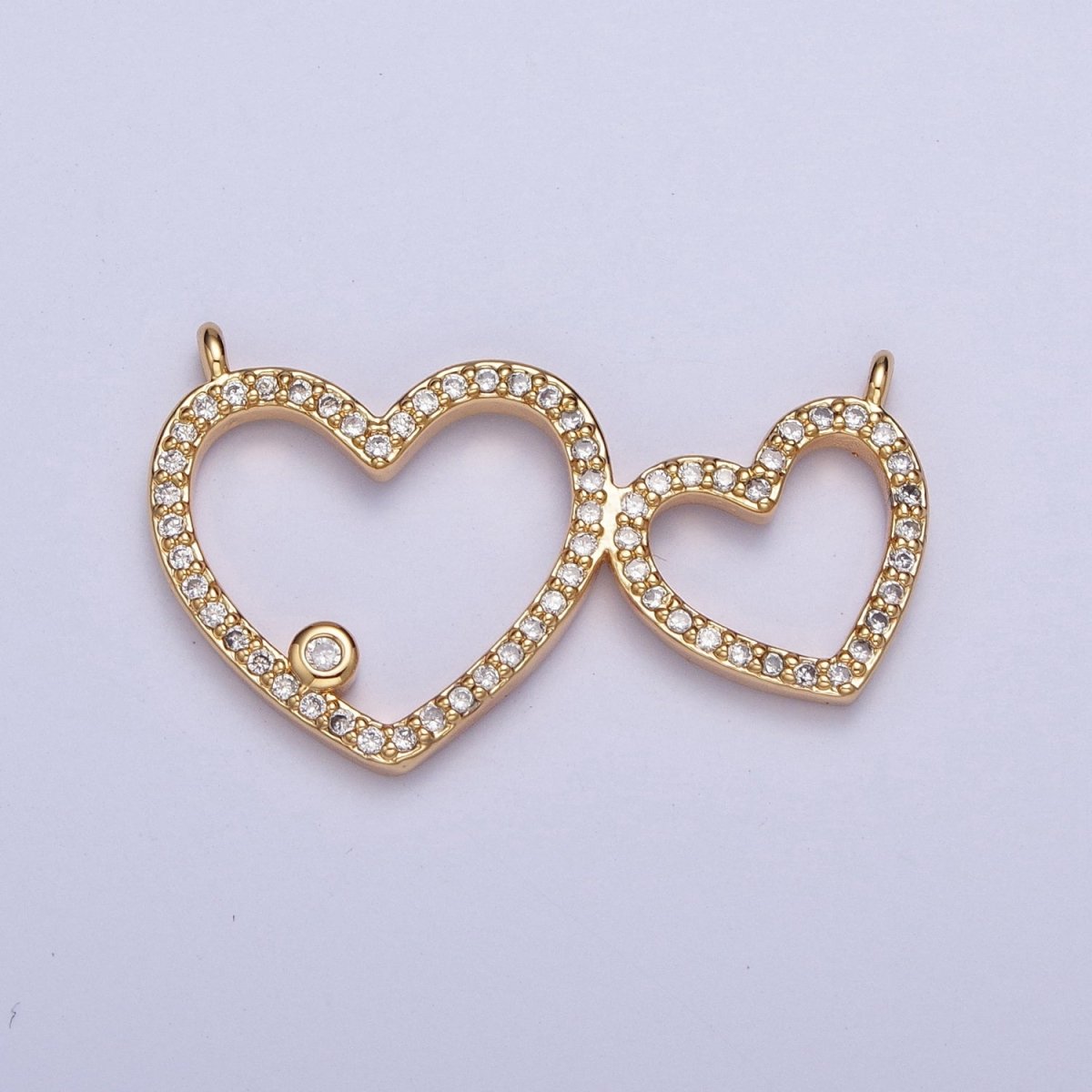 24K Gold plated Micro Pave Heart Love Connector Charms For Jewelry Making F-488 - DLUXCA