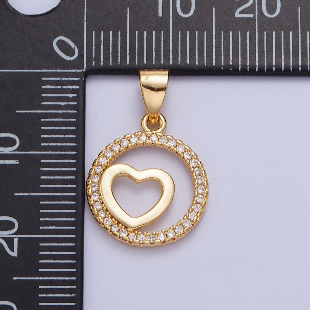 24K Gold plated Micro Pave Heart Love Round Open Medallion Pendant For Jewelry Making X-448 - DLUXCA