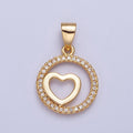 24K Gold plated Micro Pave Heart Love Round Open Medallion Pendant For Jewelry Making X-448 - DLUXCA
