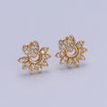 24K Gold plated Micro Pave Heart Sunburst Sun Ray Stud Earrings T-134 - DLUXCA