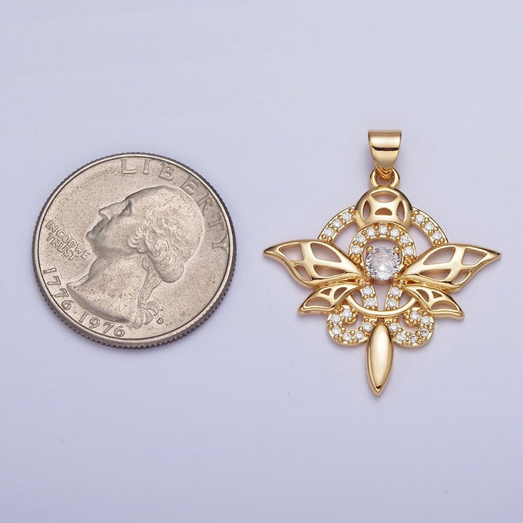 24K Gold plated Micro Pave Insect Dragonfly Butterfly Pendant For Jewelry Making X-442 - DLUXCA