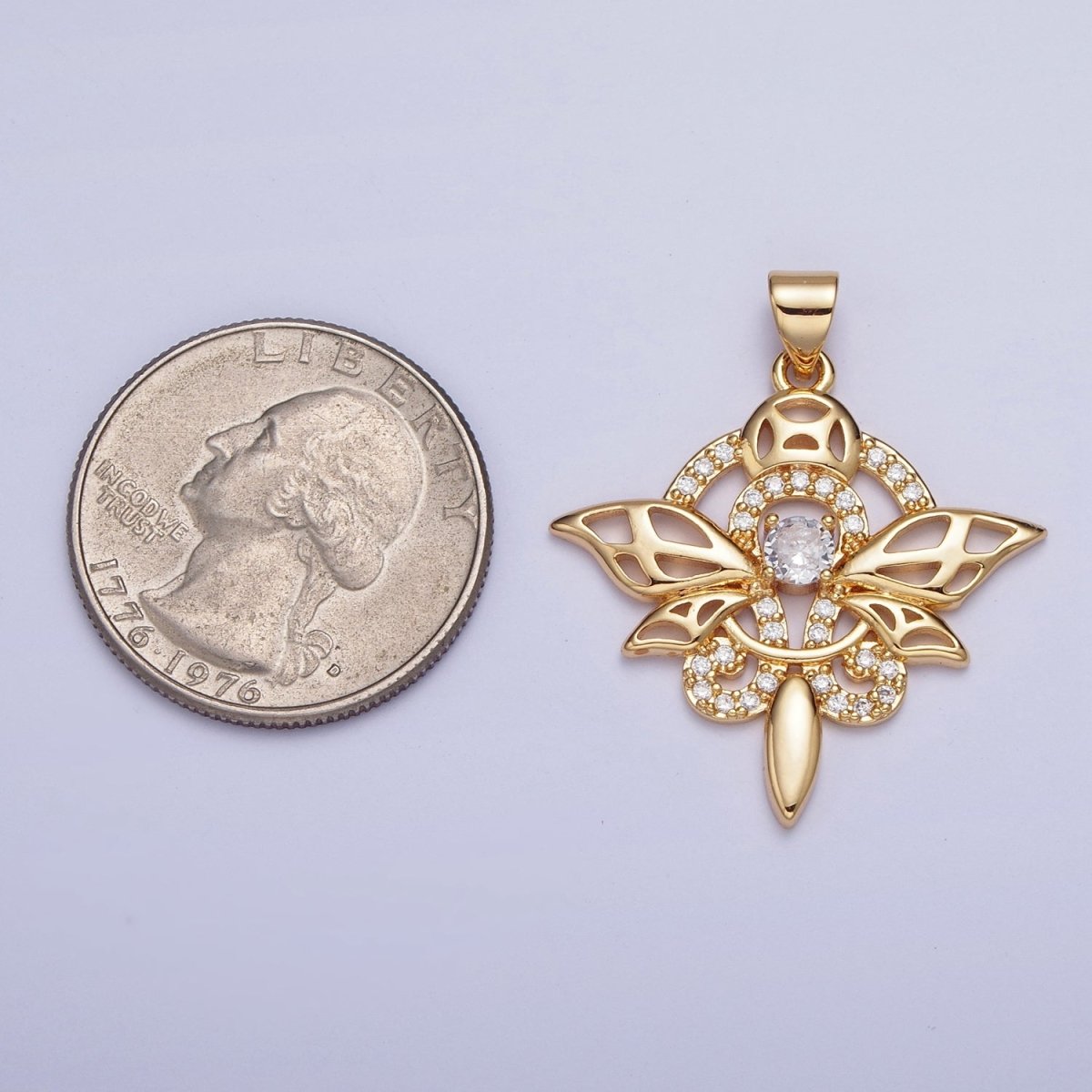 24K Gold plated Micro Pave Insect Dragonfly Butterfly Pendant For Jewelry Making X-442 - DLUXCA