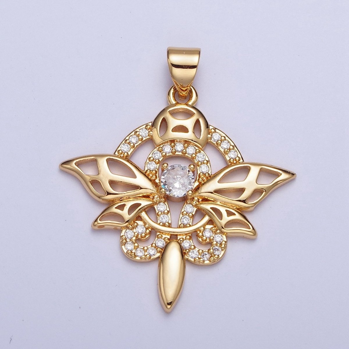24K Gold plated Micro Pave Insect Dragonfly Butterfly Pendant For Jewelry Making X-442 - DLUXCA