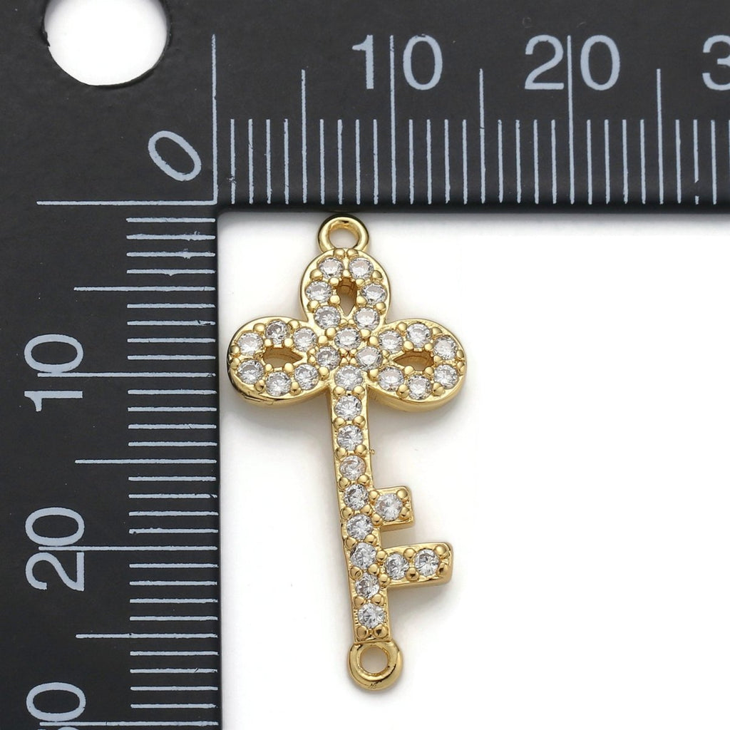 24k Gold plated Micro Pave Key Charm, Cubic Zirconia Key Pendant Charm, Gold plated Charm, For DIY Jewelry D-034 - DLUXCA
