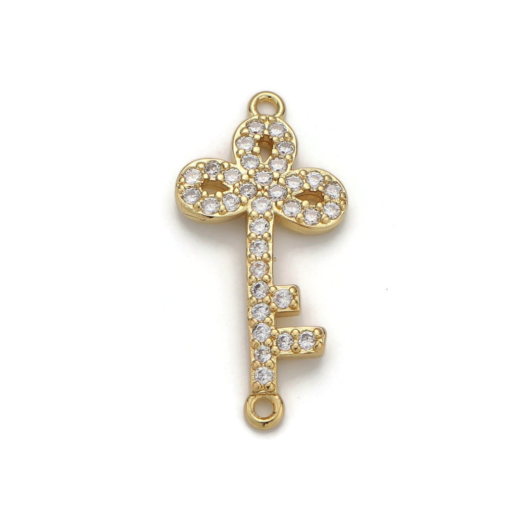 24k Gold plated Micro Pave Key Charm, Cubic Zirconia Key Pendant Charm, Gold plated Charm, For DIY Jewelry D-034 - DLUXCA