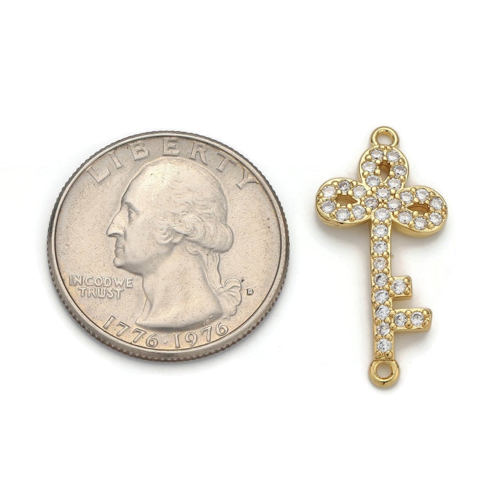 24k Gold plated Micro Pave Key Charm, Cubic Zirconia Key Pendant Charm, Gold plated Charm, For DIY Jewelry D-034 - DLUXCA