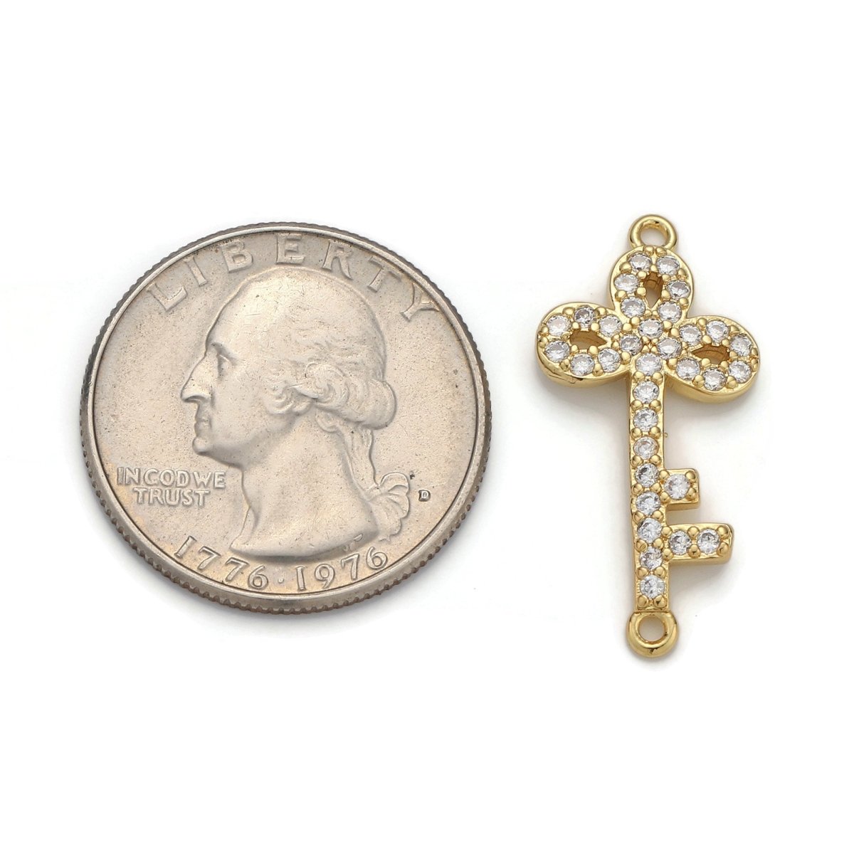 24k Gold plated Micro Pave Key Charm, Cubic Zirconia Key Pendant Charm, Gold plated Charm, For DIY Jewelry D-034 - DLUXCA