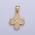 24K Gold plated Micro Pave Leaf Four Leaf Clover Plant Pendant For Jewelry Making X-444 - DLUXCA