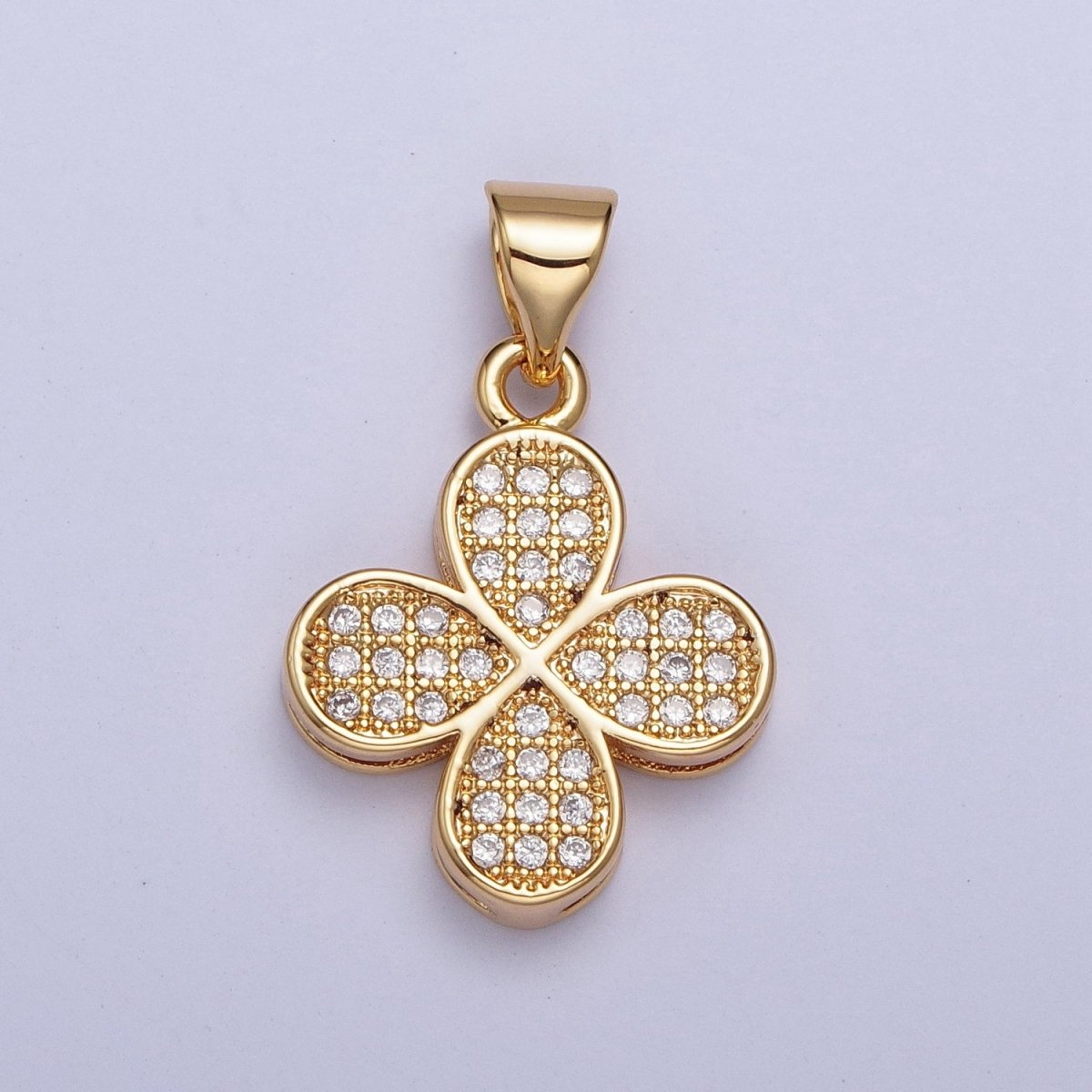 24K Gold plated Micro Pave Leaf Four Leaf Clover Plant Pendant For Jewelry Making X-444 - DLUXCA