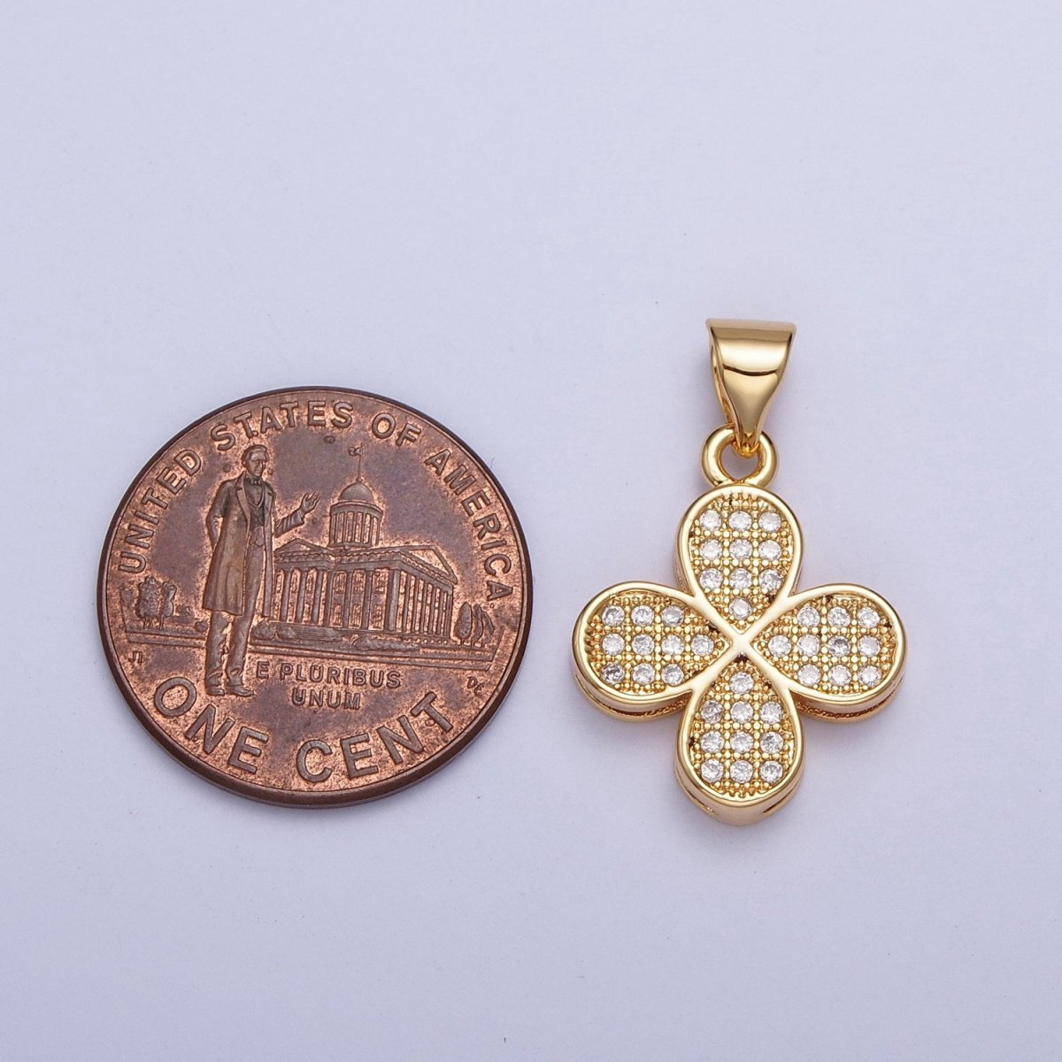 24K Gold plated Micro Pave Leaf Four Leaf Clover Plant Pendant For Jewelry Making X-444 - DLUXCA
