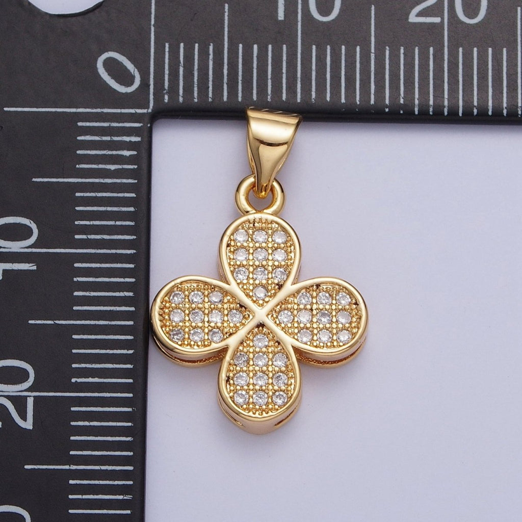 24K Gold plated Micro Pave Leaf Four Leaf Clover Plant Pendant For Jewelry Making X-444 - DLUXCA