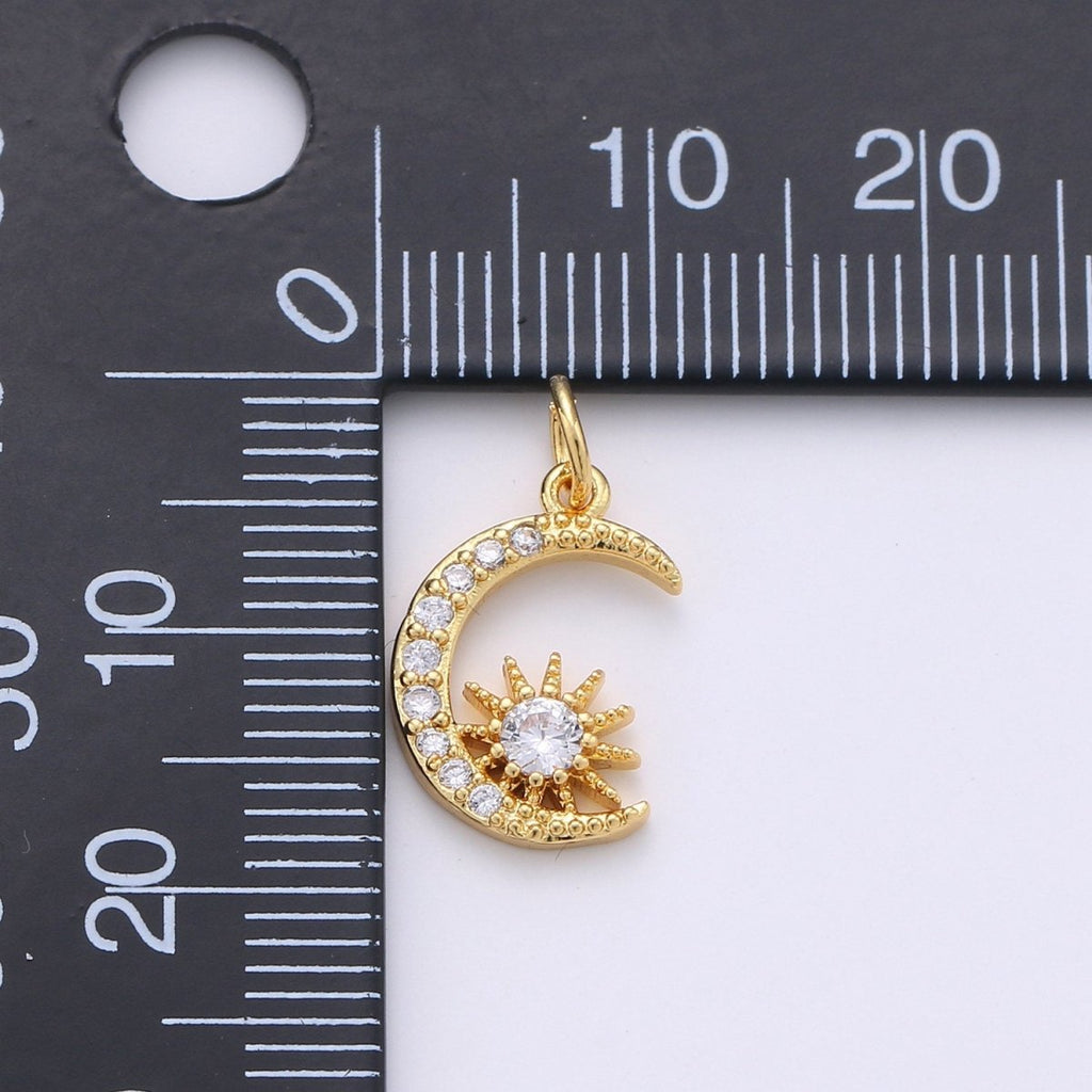 24k Gold plated Micro Pave Moon Charm, Cubic Star Moon Pendant Charm, Gold plated Charm, For DIY Necklace Bracelet Earring D-236 - DLUXCA