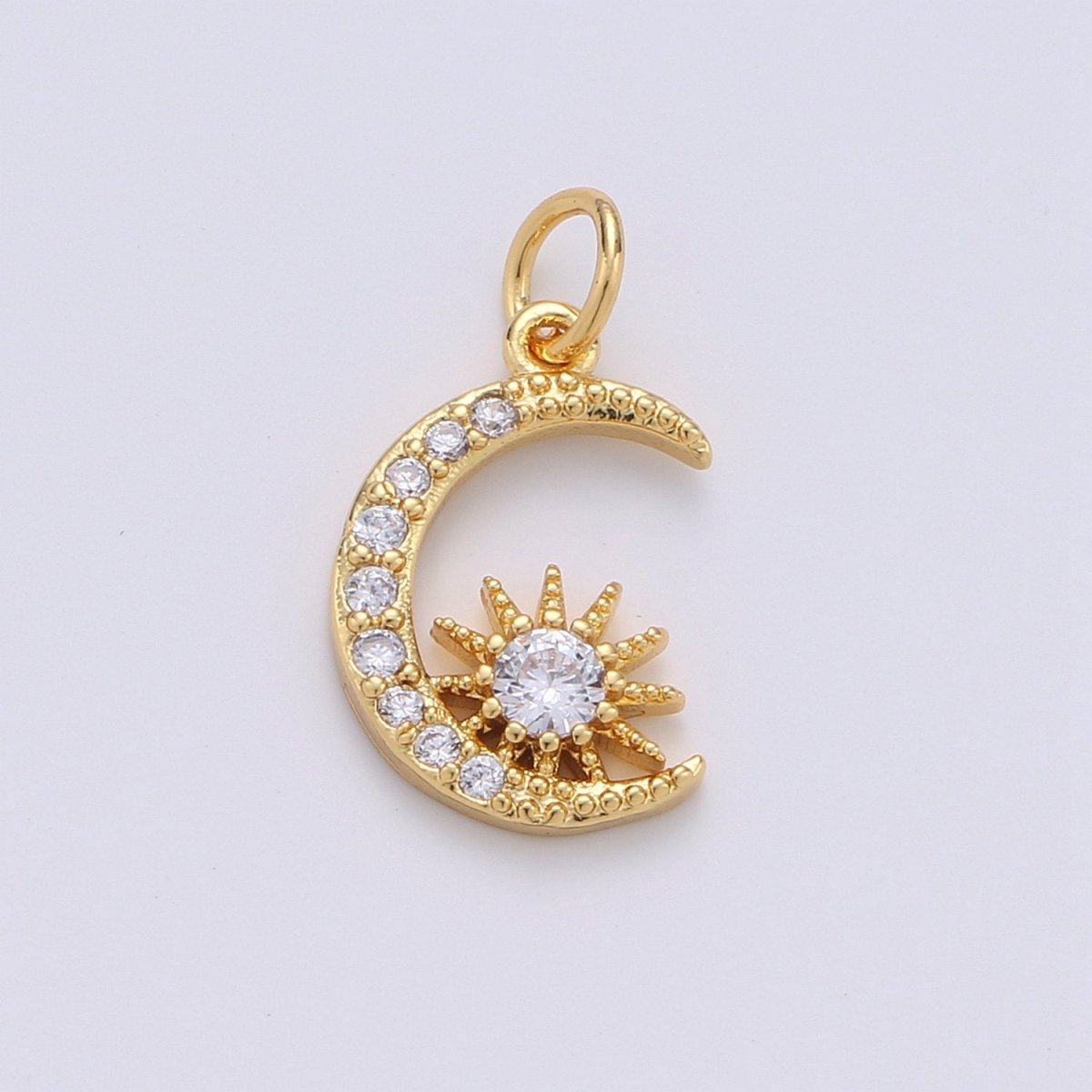 24k Gold plated Micro Pave Moon Charm, Cubic Star Moon Pendant Charm, Gold plated Charm, For DIY Necklace Bracelet Earring D-236 - DLUXCA