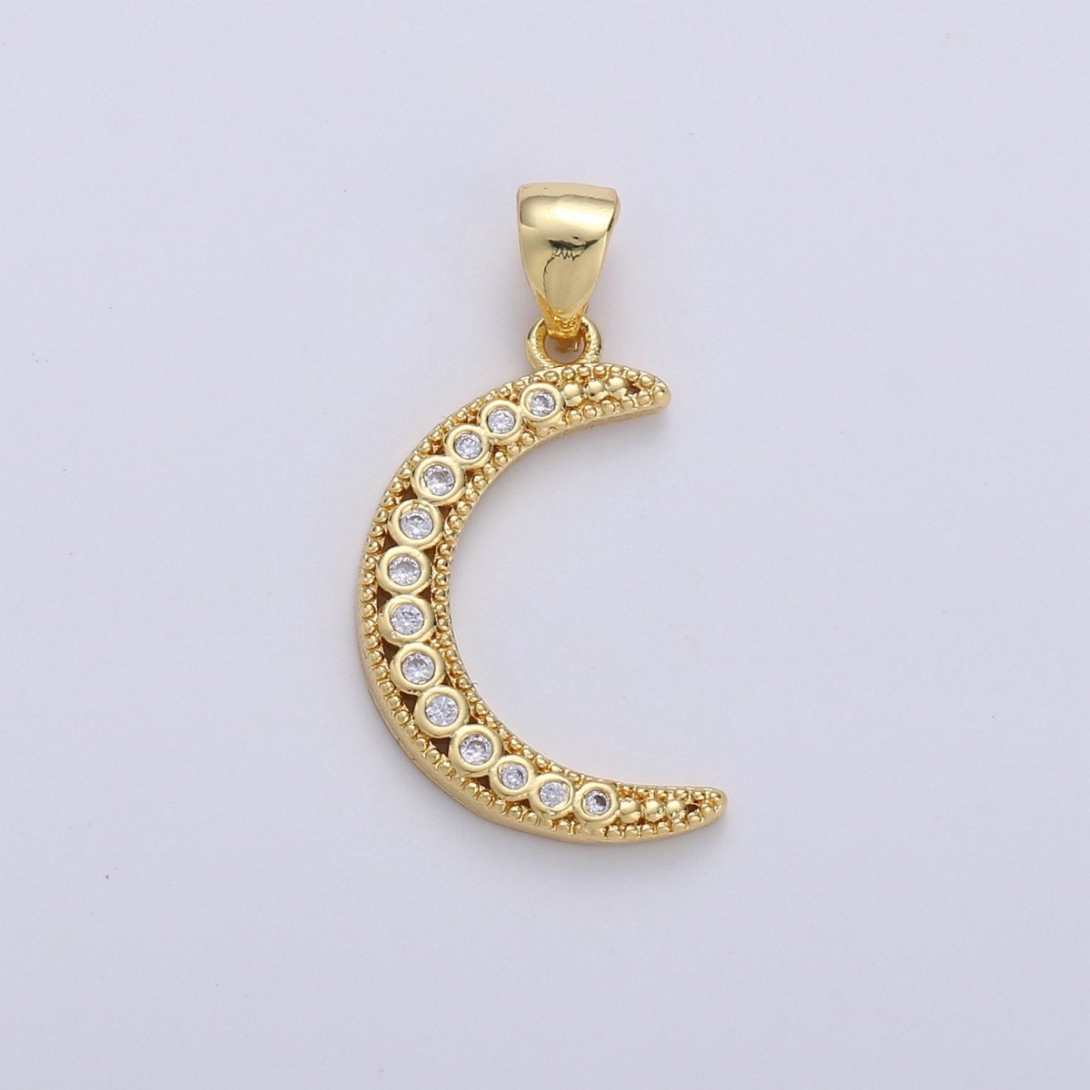 24k Gold plated Micro Pave Moon Charm, Cubic Zirconia Crescent Moon Pendant Charm, Gold plated Charm, For DIY Jewelry D-252 - DLUXCA