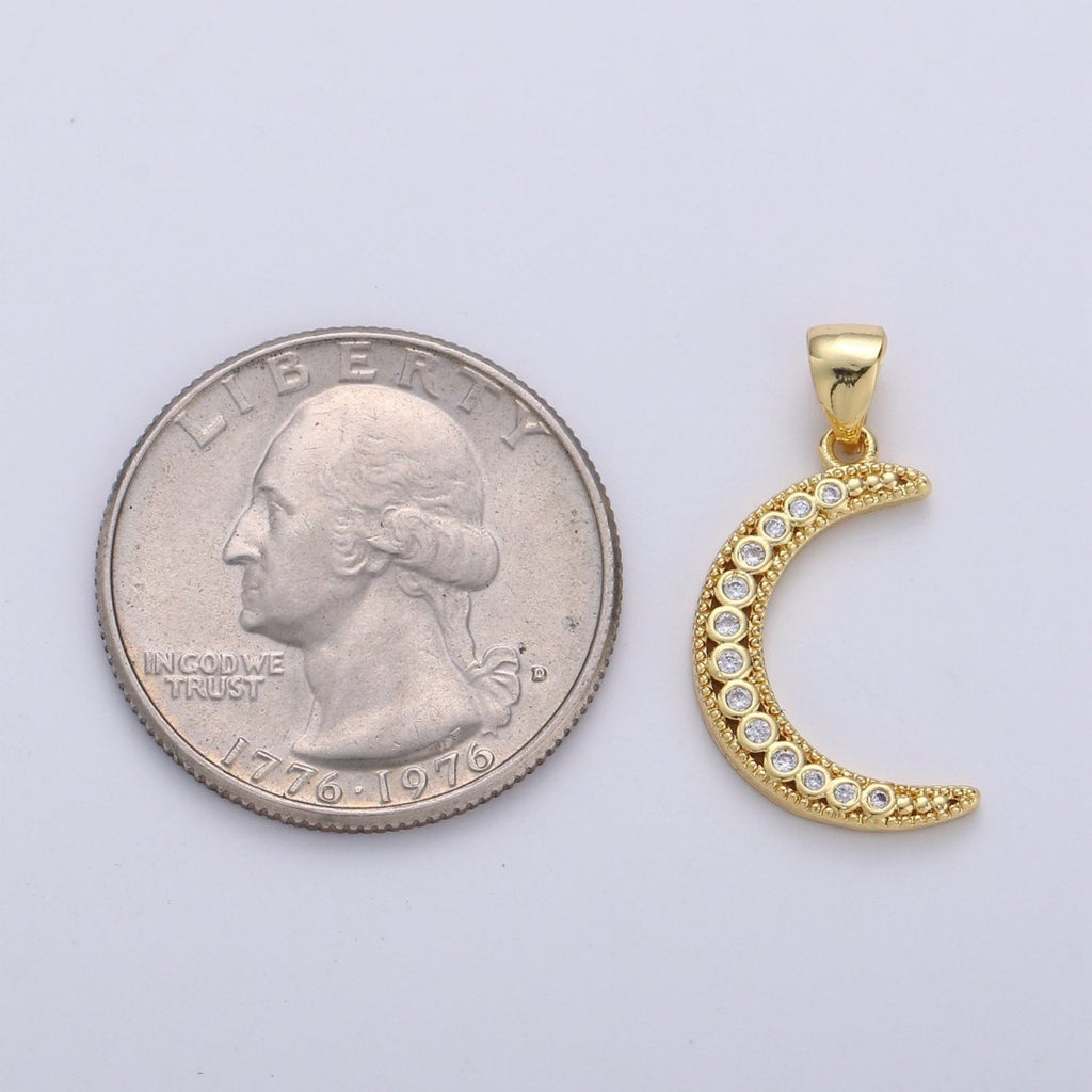 24k Gold plated Micro Pave Moon Charm, Cubic Zirconia Crescent Moon Pendant Charm, Gold plated Charm, For DIY Jewelry D-252 - DLUXCA