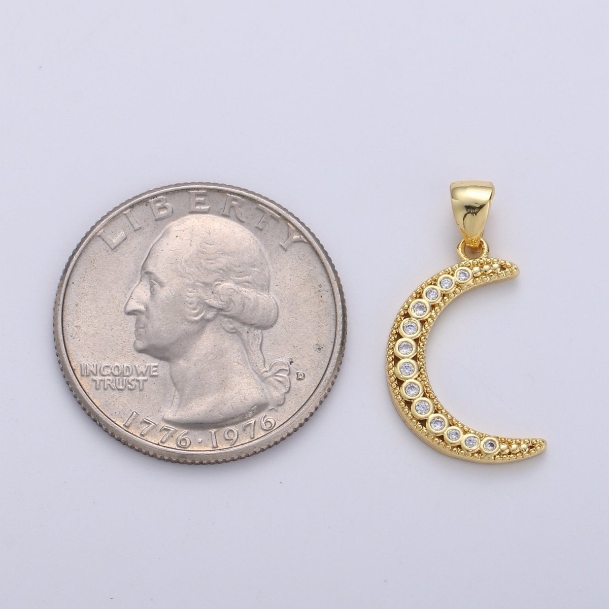 24k Gold plated Micro Pave Moon Charm, Cubic Zirconia Crescent Moon Pendant Charm, Gold plated Charm, For DIY Jewelry D-252 - DLUXCA