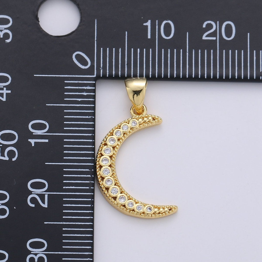 24k Gold plated Micro Pave Moon Charm, Cubic Zirconia Crescent Moon Pendant Charm, Gold plated Charm, For DIY Jewelry D-252 - DLUXCA