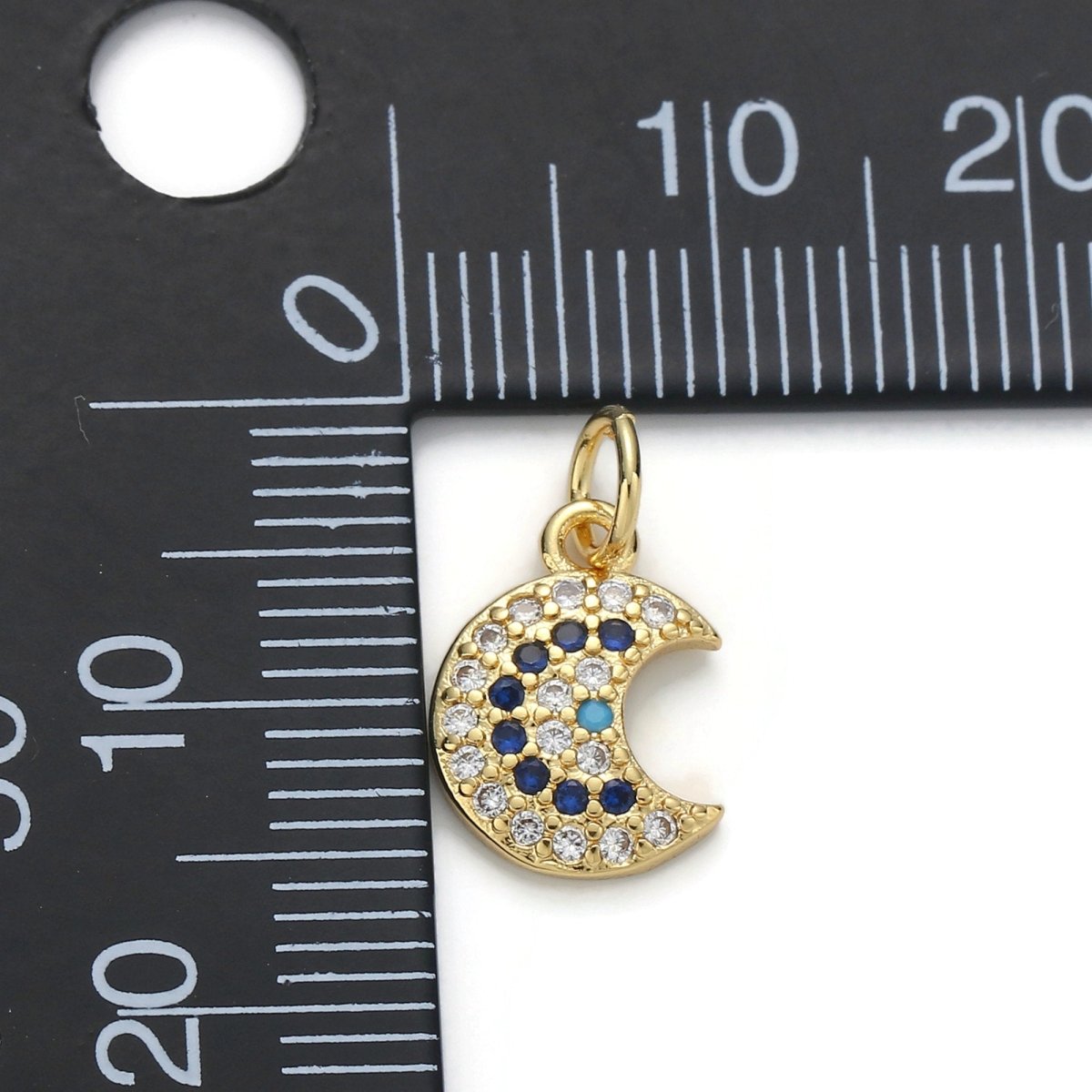 24k Gold plated Micro Pave Moon Charm, Cubic Zirconia Moon Pendant Charm, Gold plated Charm, For DIY Jewelry D-044 - DLUXCA
