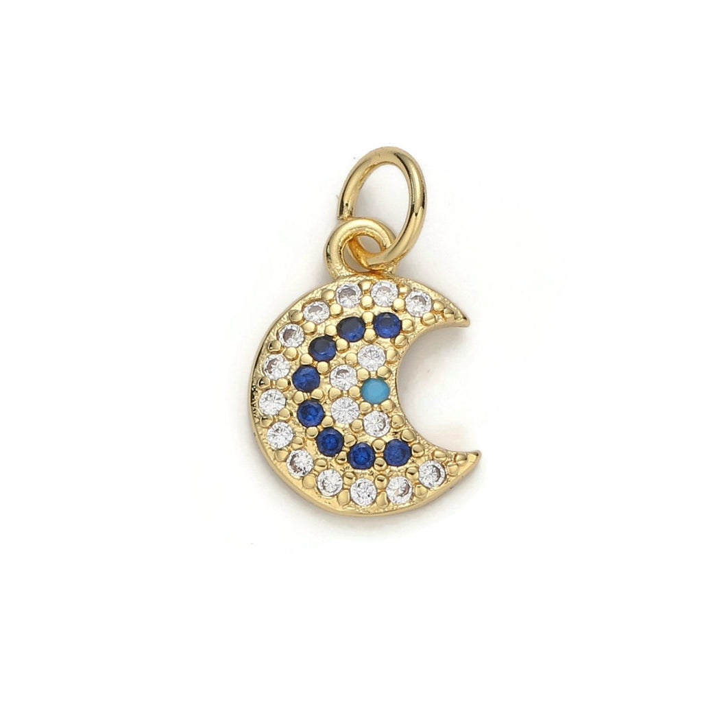 24k Gold plated Micro Pave Moon Charm, Cubic Zirconia Moon Pendant Charm, Gold plated Charm, For DIY Jewelry D-044 - DLUXCA