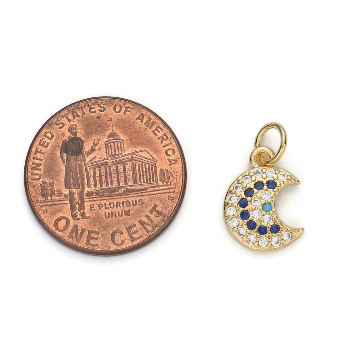 24k Gold plated Micro Pave Moon Charm, Cubic Zirconia Moon Pendant Charm, Gold plated Charm, For DIY Jewelry D-044 - DLUXCA