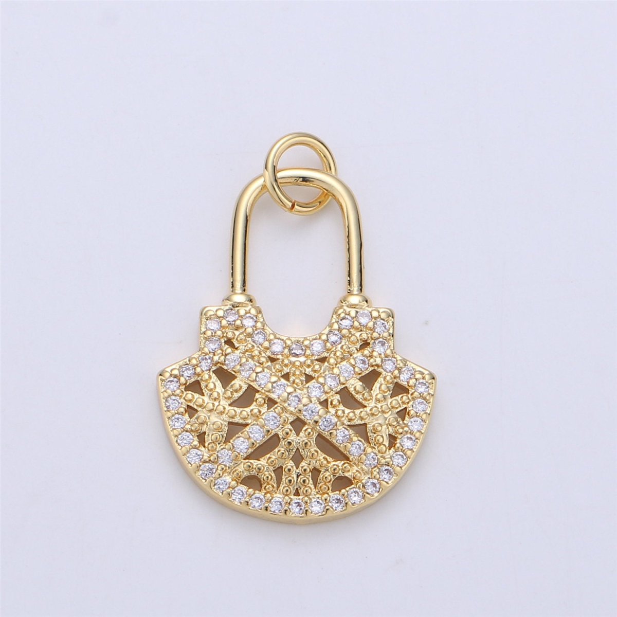 24k Gold plated Micro Pave padlock charm for Jewelry making, Minimalist, Unique lock charm for Bracelet Necklace Earring Component - DLUXCA