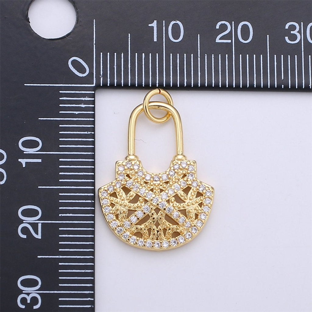 24k Gold plated Micro Pave padlock charm for Jewelry making, Minimalist, Unique lock charm for Bracelet Necklace Earring Component - DLUXCA