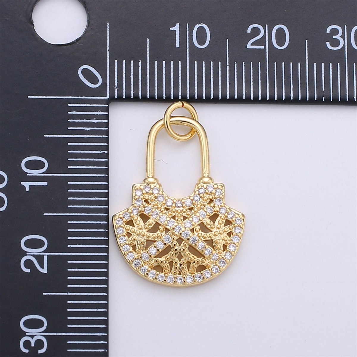 24k Gold plated Micro Pave padlock charm for Jewelry making, Minimalist, Unique lock charm for Bracelet Necklace Earring Component - DLUXCA