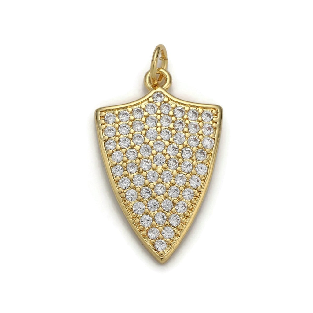 24k Gold plated Micro Pave Shield Charm, Cubic Zirconia Shield Pendant Charm, Gold plated Charm, For DIY Jewelry | D-033 - DLUXCA