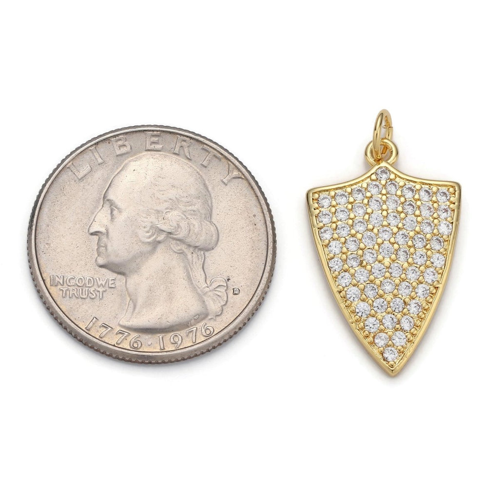 24k Gold plated Micro Pave Shield Charm, Cubic Zirconia Shield Pendant Charm, Gold plated Charm, For DIY Jewelry | D-033 - DLUXCA