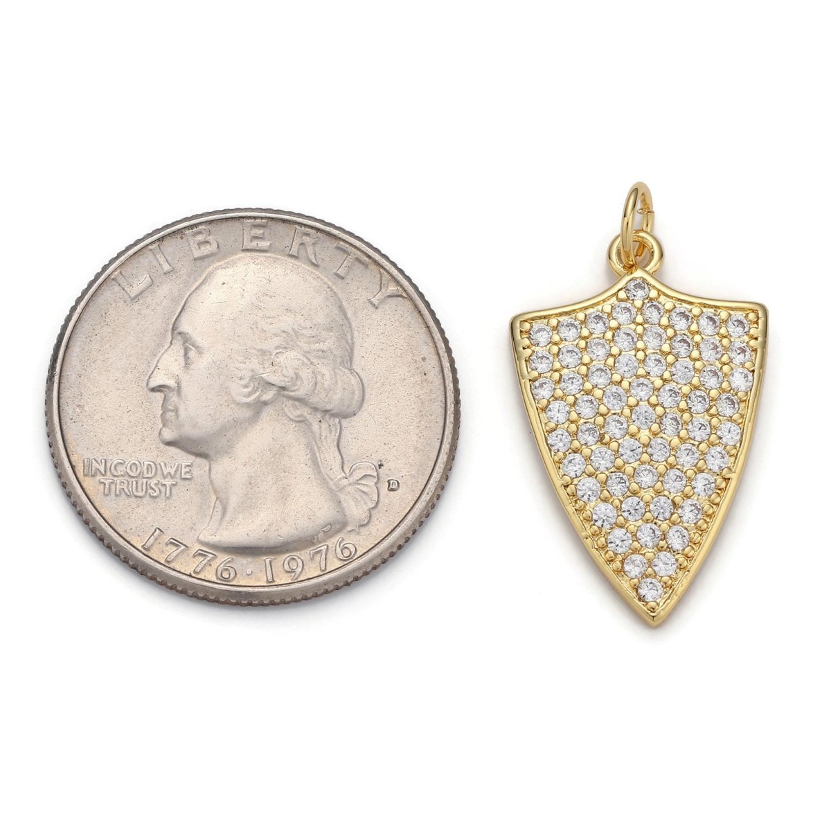 24k Gold plated Micro Pave Shield Charm, Cubic Zirconia Shield Pendant Charm, Gold plated Charm, For DIY Jewelry | D-033 - DLUXCA
