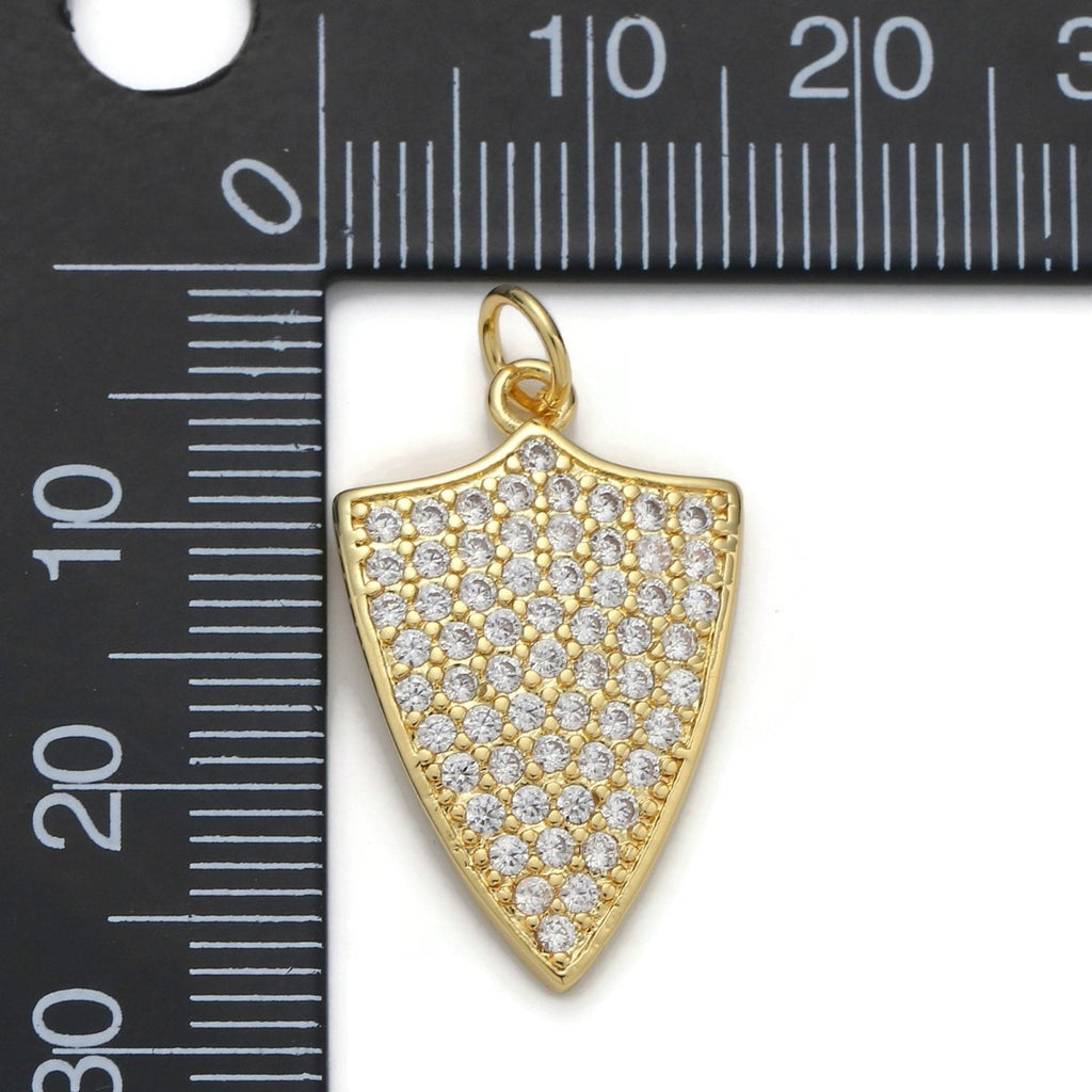 24k Gold plated Micro Pave Shield Charm, Cubic Zirconia Shield Pendant Charm, Gold plated Charm, For DIY Jewelry | D-033 - DLUXCA