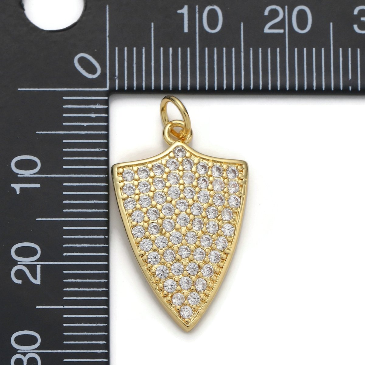 24k Gold plated Micro Pave Shield Charm, Cubic Zirconia Shield Pendant Charm, Gold plated Charm, For DIY Jewelry | D-033 - DLUXCA