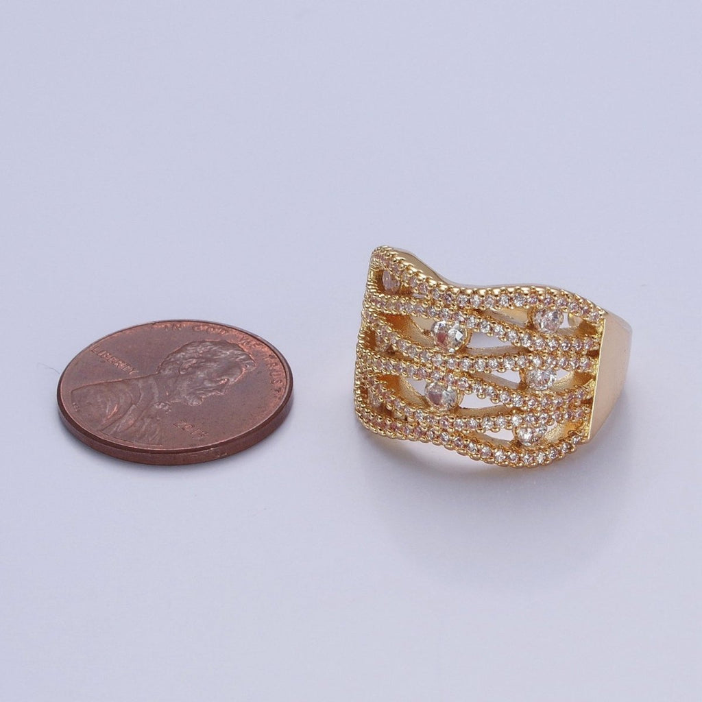 24K Gold plated Micro Pave Signet Ring, Cubic Zirconia CZ Statement Ring in Silver & Gold O-2266 O-2267